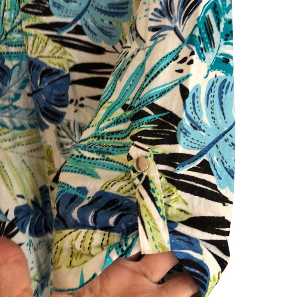 VTG Linen Blend Popover Blouse Top XL Cathy Daniels Palm Tropical Resort Retro - Picture 5 of 7